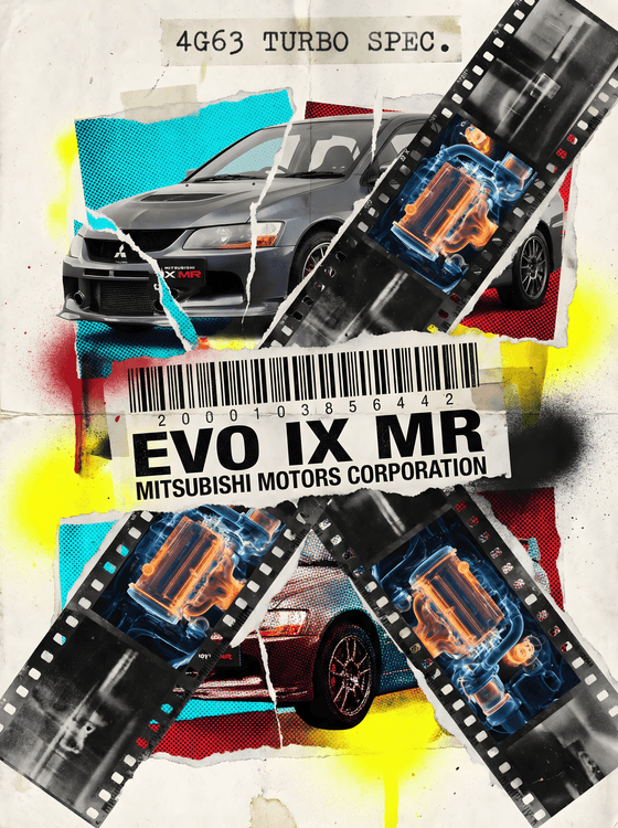 Evo IX MR: 4G63 Technical Mixed Media Collage
