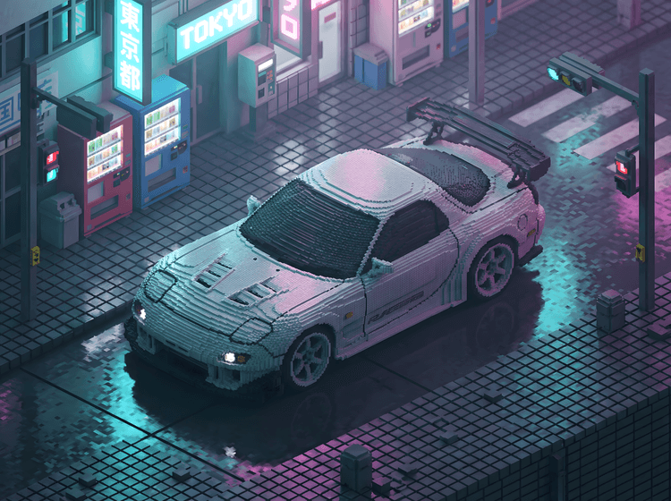 Voxel Drift: RX-7 FD in Neon Tokyo