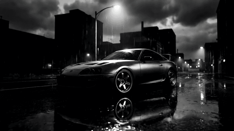 Nocturnal Reflection: Supra A80 in the Rain