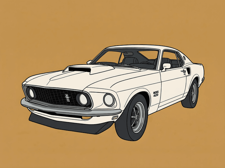 White Mustang Boss 429 Minimalist Illustration