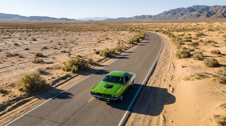 Desert Maverick: Green Plymouth Cuda Road Trip
