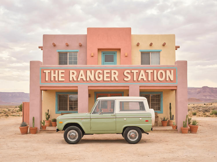 Desert Outpost: Vintage Bronco at the Ranger Station
