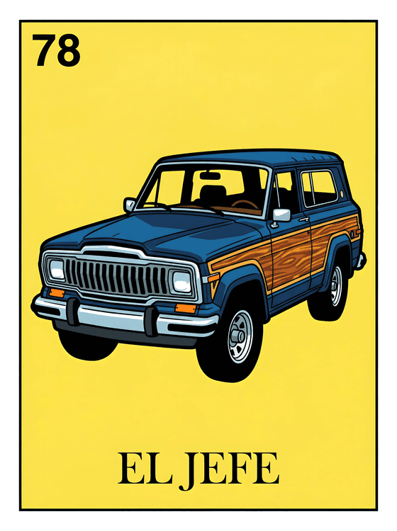 El Jefe: 1978 Jeep Cherokee Chief Loteria Style Illustration