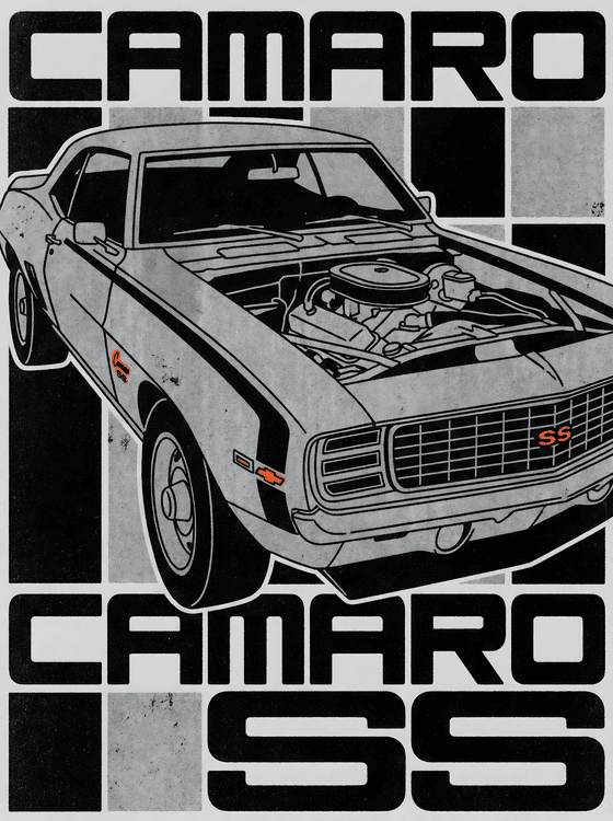 Camaro SS V8 Engine Checkered Poster