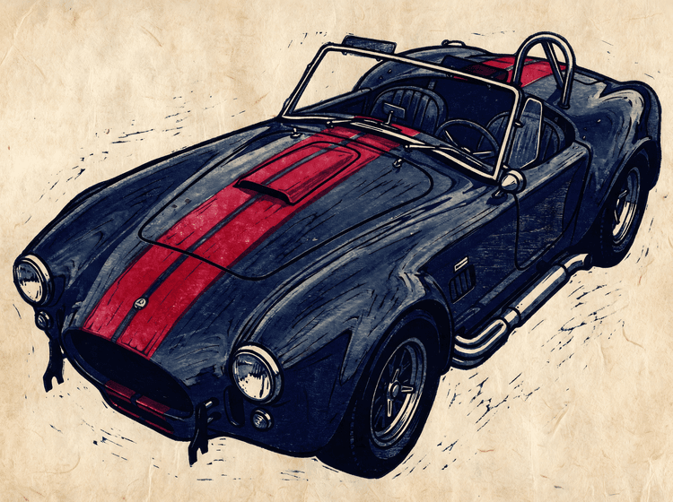 Shelby Cobra 427 Textured Linocut Study
