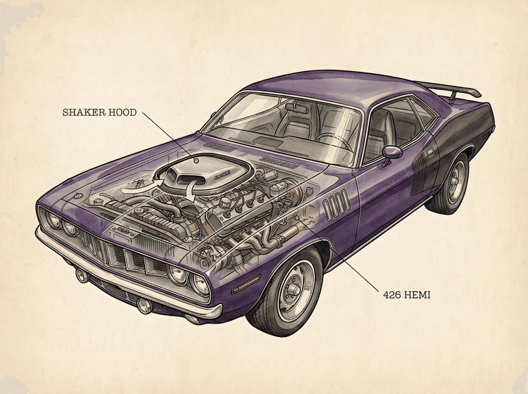 Hemi 'Cuda Anatomy: Technical Cutaway Illustration