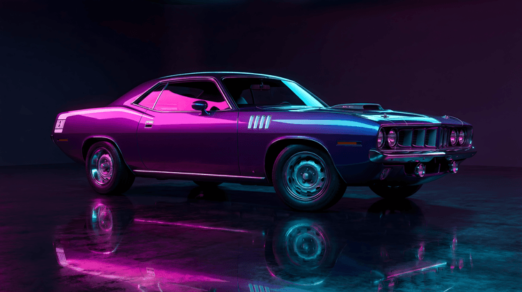 Neon Synthwave 'Cuda: Electric Hemi Power