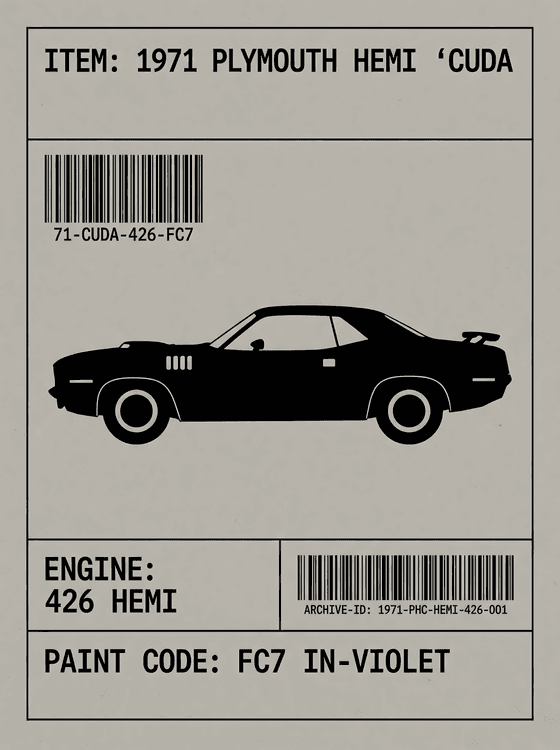 1971 Hemi 'Cuda: Archival Spec Sheet