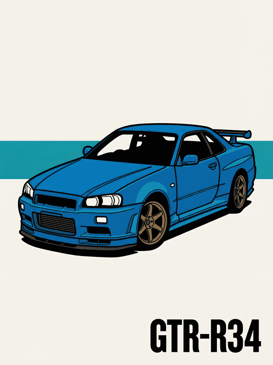 Skyline GT-R R34: Minimalist Bayside Blue Vector