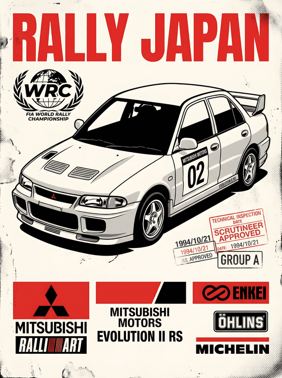 Mitsubishi Lancer Evolution II RS Rally Japan Poster
