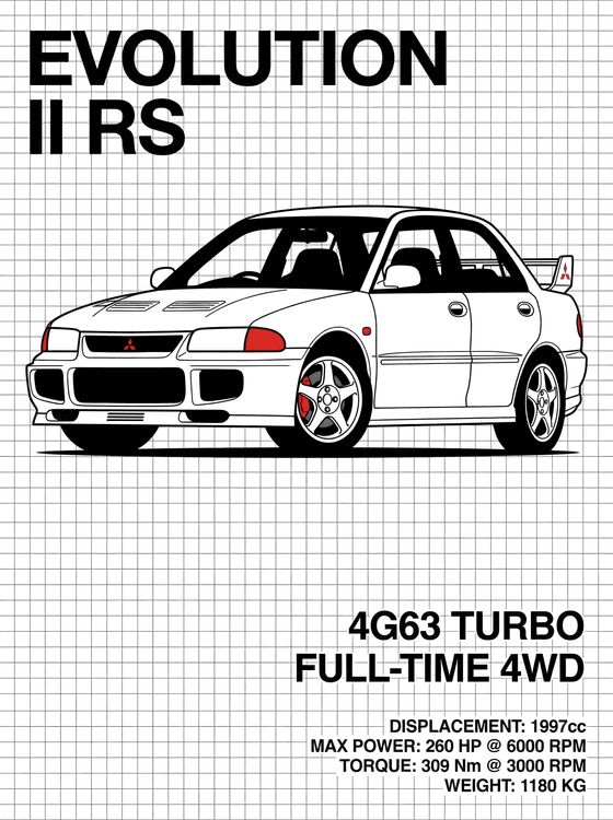 Mitsubishi Lancer Evolution II RS Technical Spec Illustration