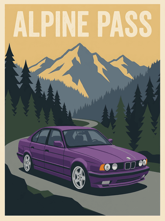 BMW E34 M5 Alpine Pass Travel Poster