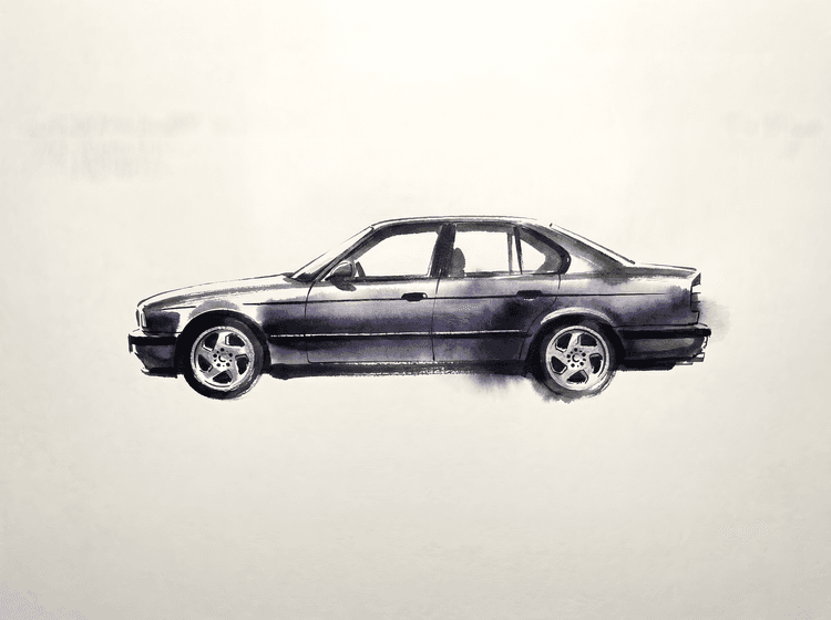 BMW E34 M5: Techno Violet Watercolor Illustration