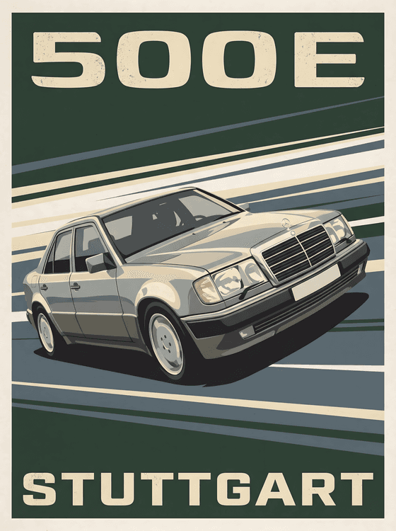 Mercedes-Benz 500E Stuttgart Vintage Racing Poster