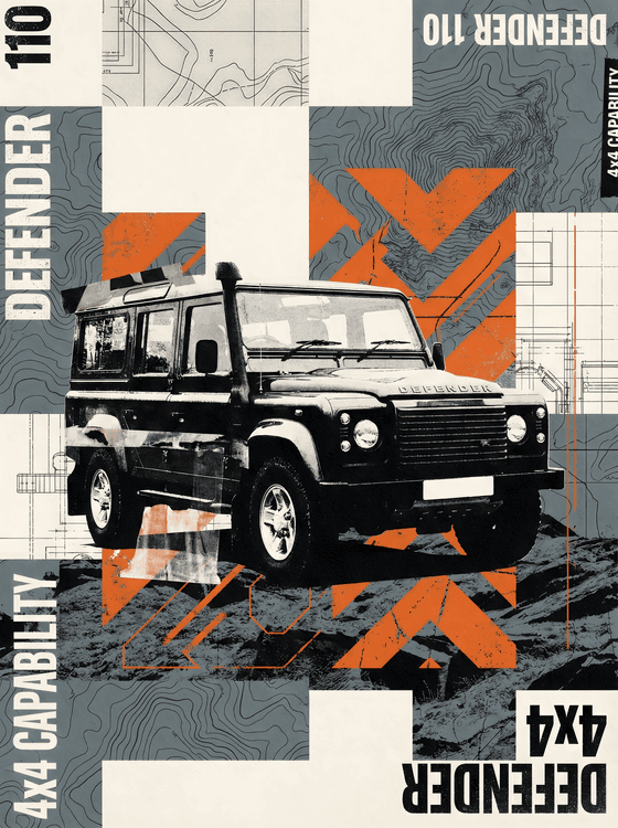 Land Rover Defender 110 - 4x4 Capability Technical Collage