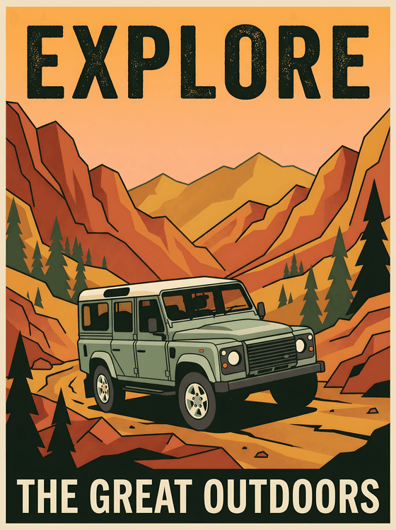 Land Rover Defender 110 - Explore The Great Outdoors Vintage Poster