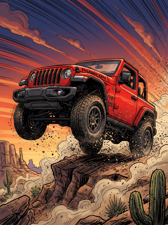 Red Jeep Rubicon - High-Action Desert Jump