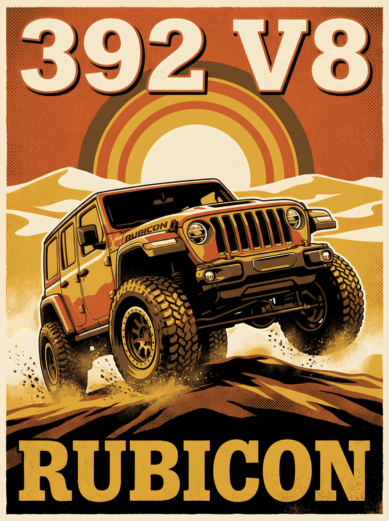 Jeep Wrangler Rubicon 392 V8 Retro Desert Poster