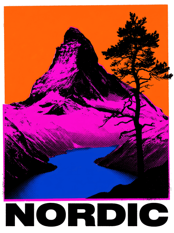 Nordic Peak: Vibrant Matterhorn Halftone Illustration