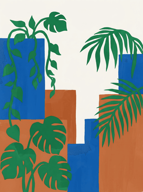 Geometric Tropics: Blue and Terracotta Study