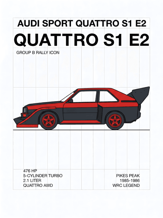 Audi Sport Quattro S1 E2 Group B Rally Icon Technical Poster