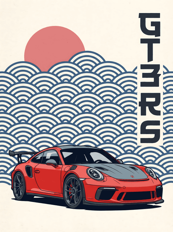 Porsche 911 GT3 RS Japanese Wave Fusion Art