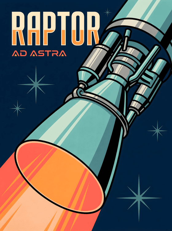 Ad Astra: Raptor Engine Retro Poster