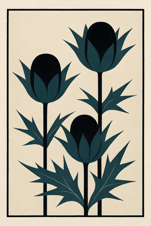Stylized Teal Thistles