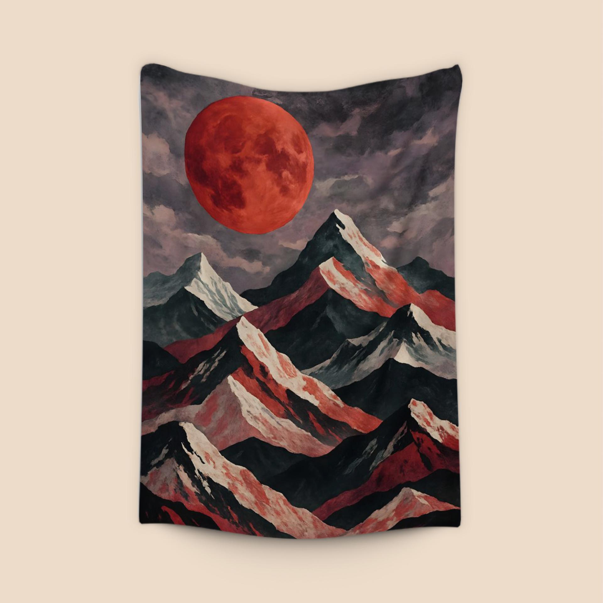 Blood Moon Rising Over Jagged Mountains