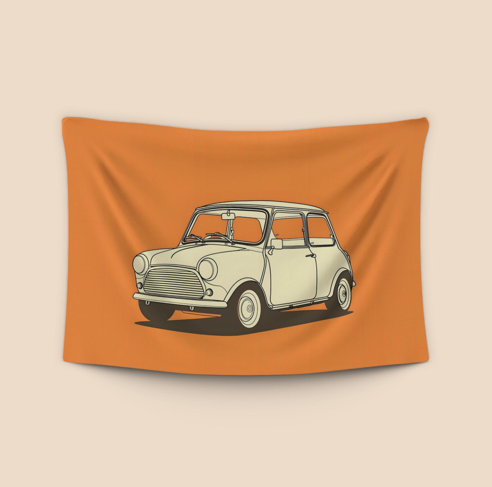 Classic Mini Cooper Orange Illustration