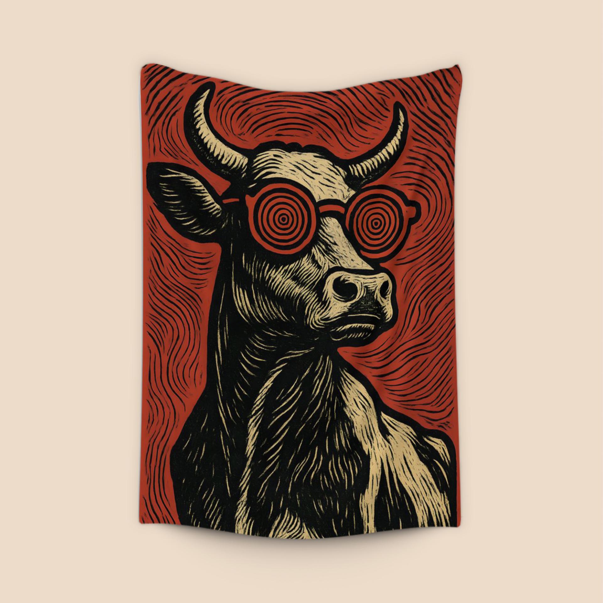 Hypnotic Cow Woodcut