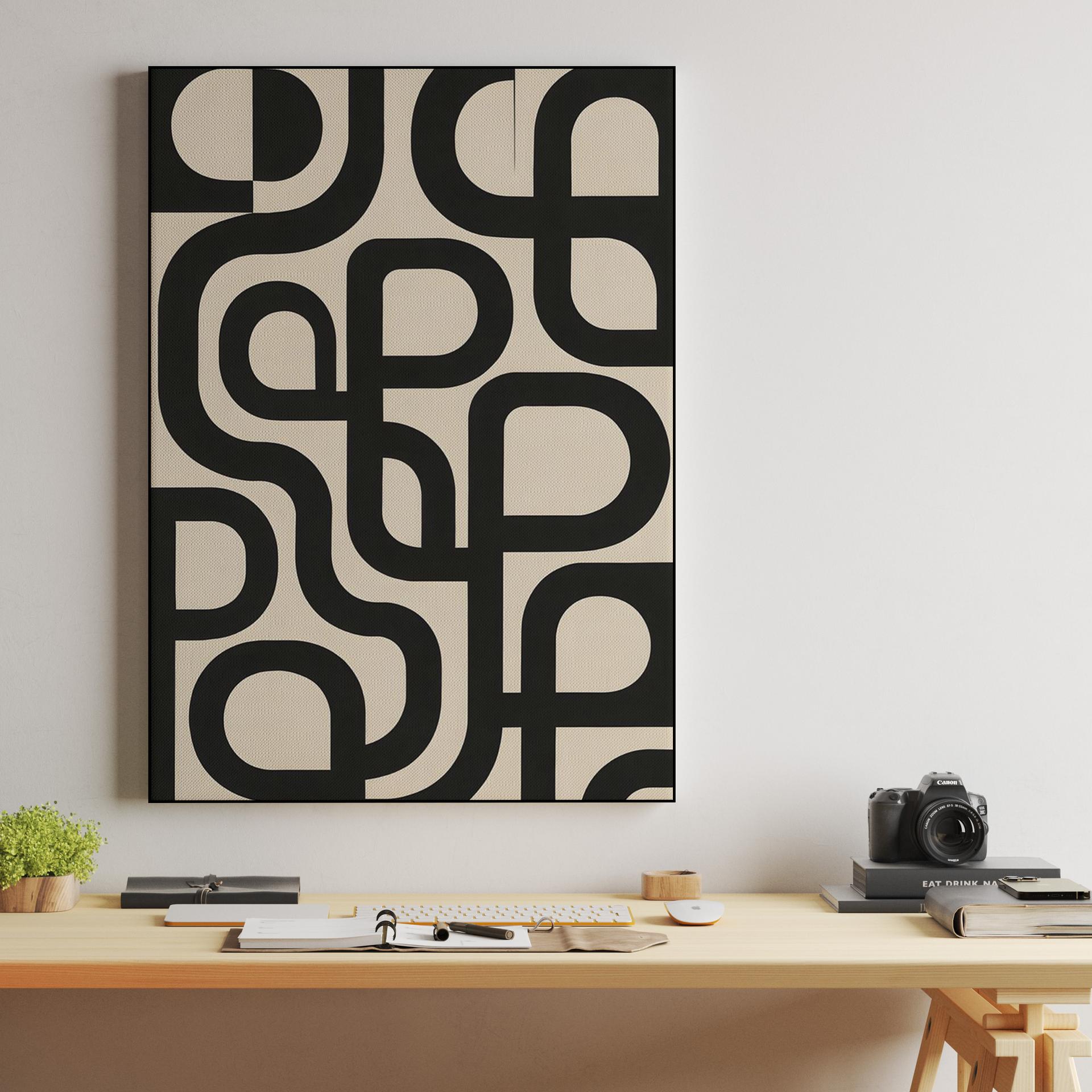 Interconnected Black Curves Geometric Art