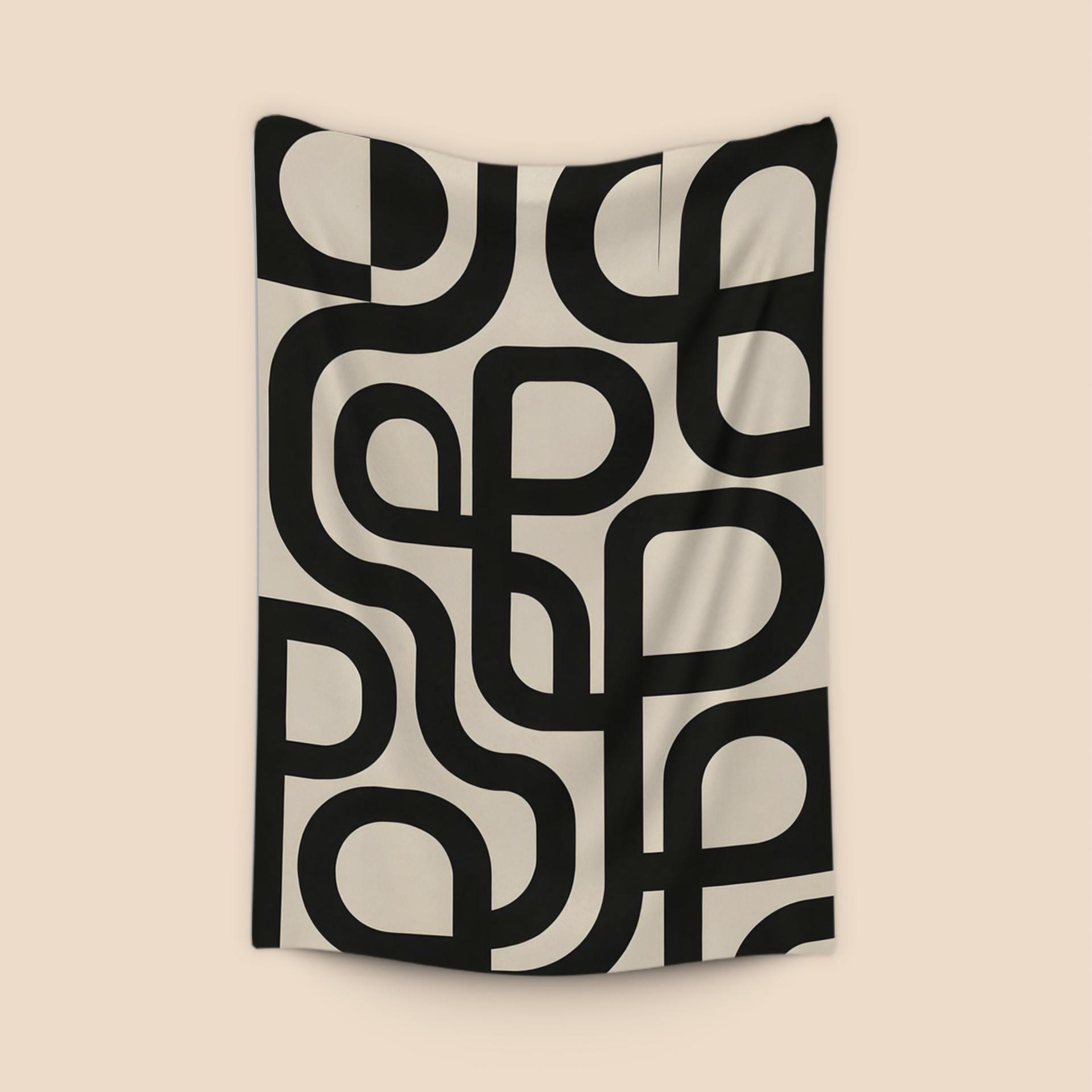 Interconnected Black Curves Geometric Art