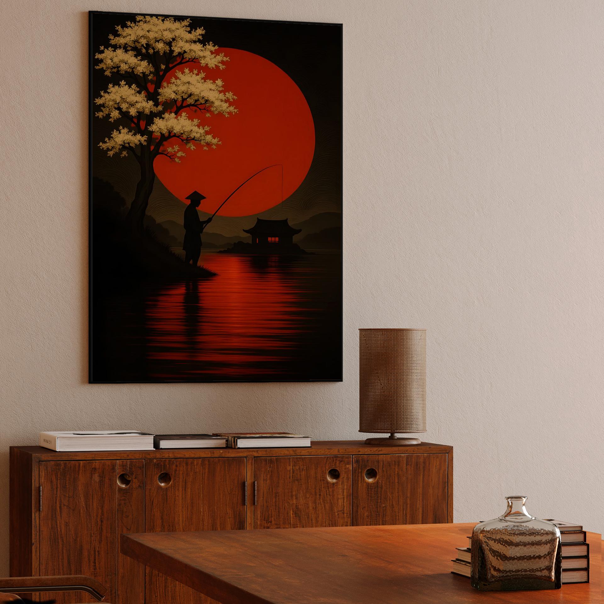 Japanese Fisherman Under Red Sun