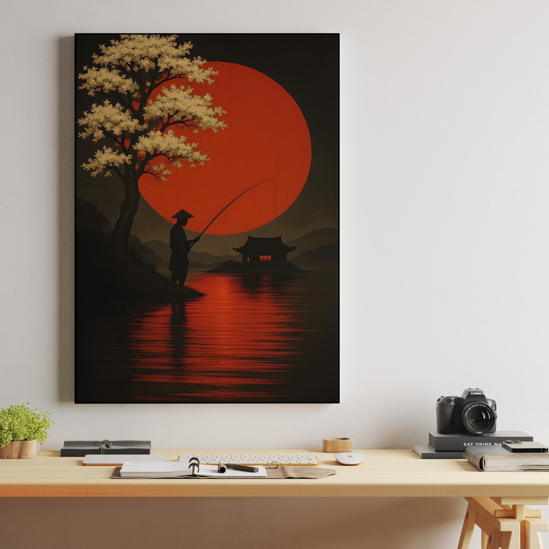 Japanese Fisherman Under Red Sun