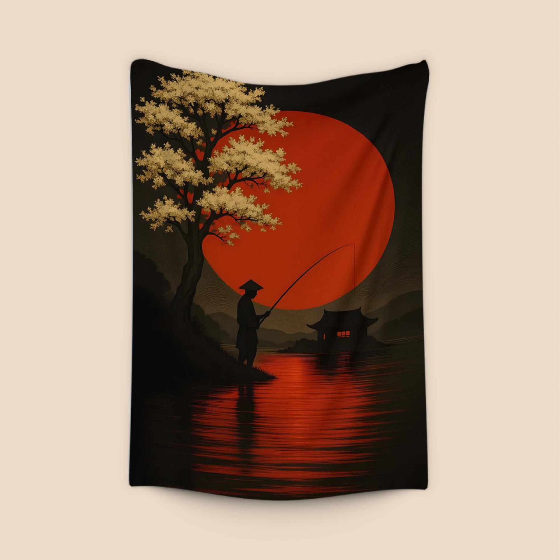 Japanese Fisherman Under Red Sun