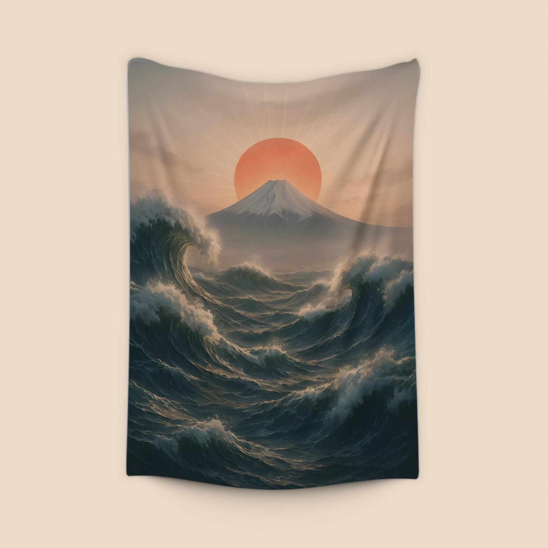Mount Fuji Rising Sun and Waves