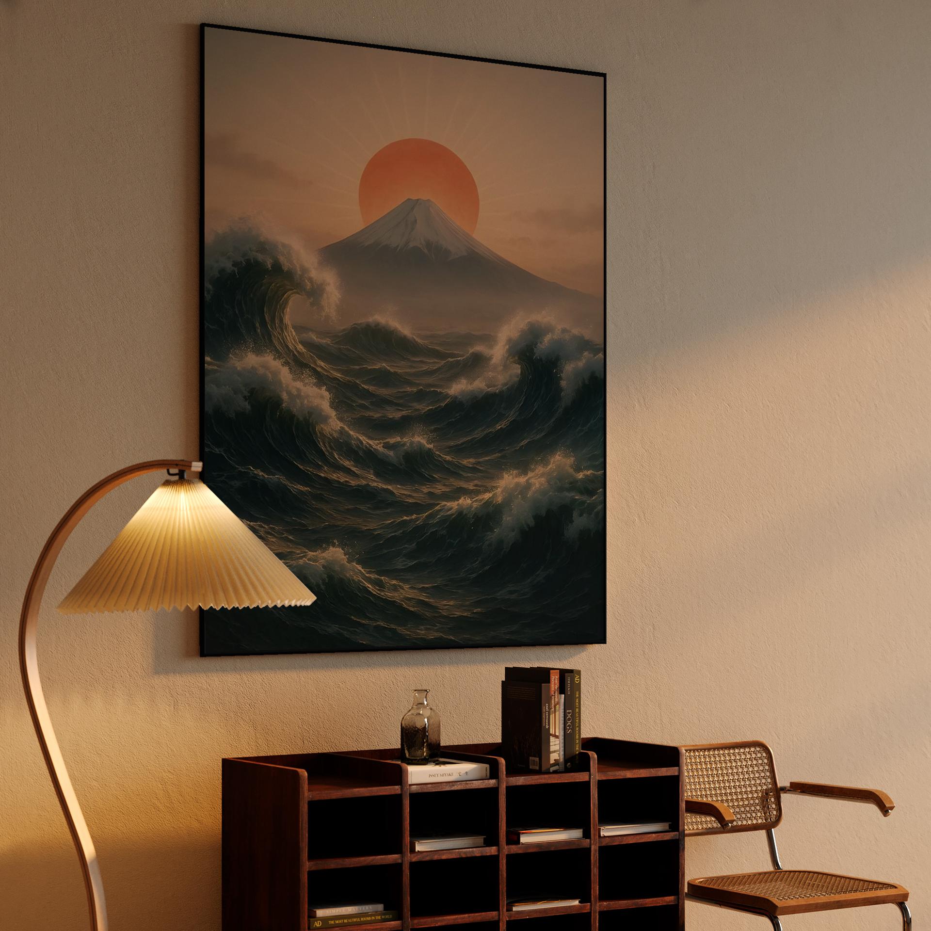 Mount Fuji Rising Sun and Waves