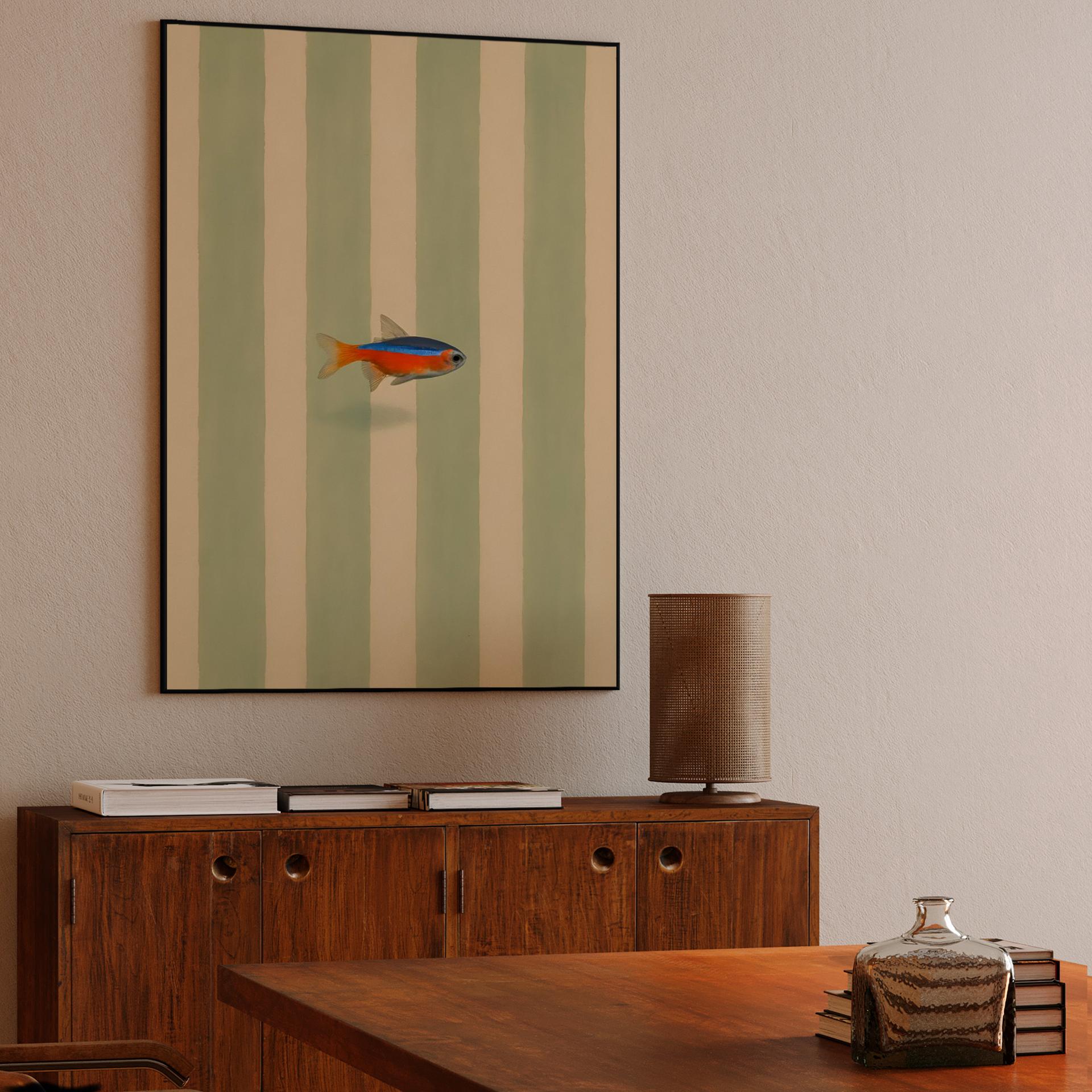 Neon Tetra on Sage Stripes
