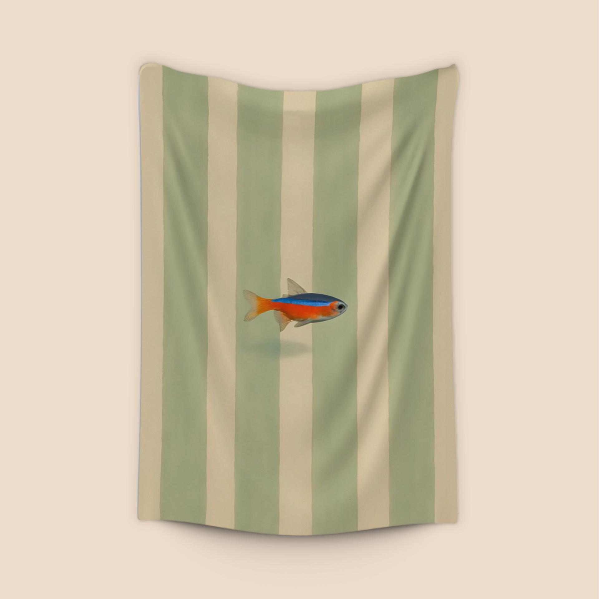 Neon Tetra on Sage Stripes