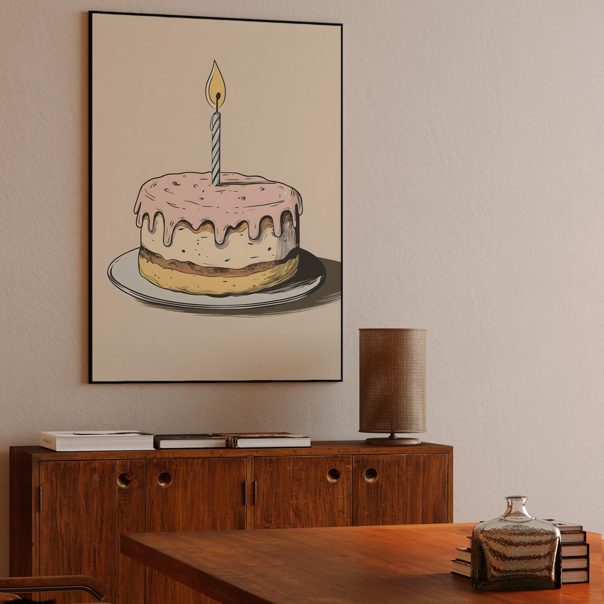 Pastel Pink Birthday Cake Illustration