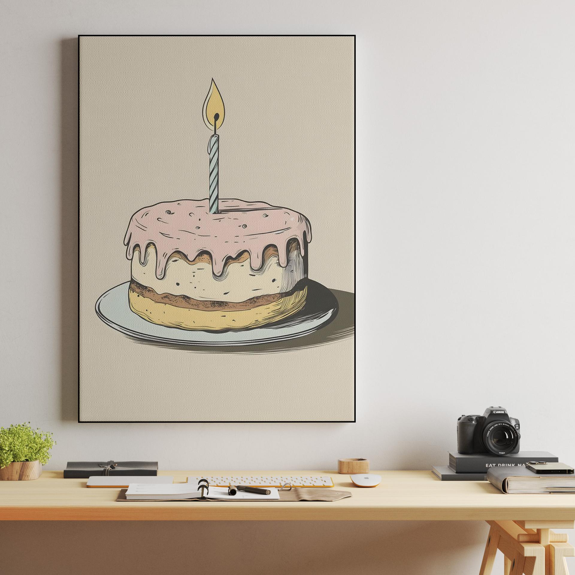 Pastel Pink Birthday Cake Illustration