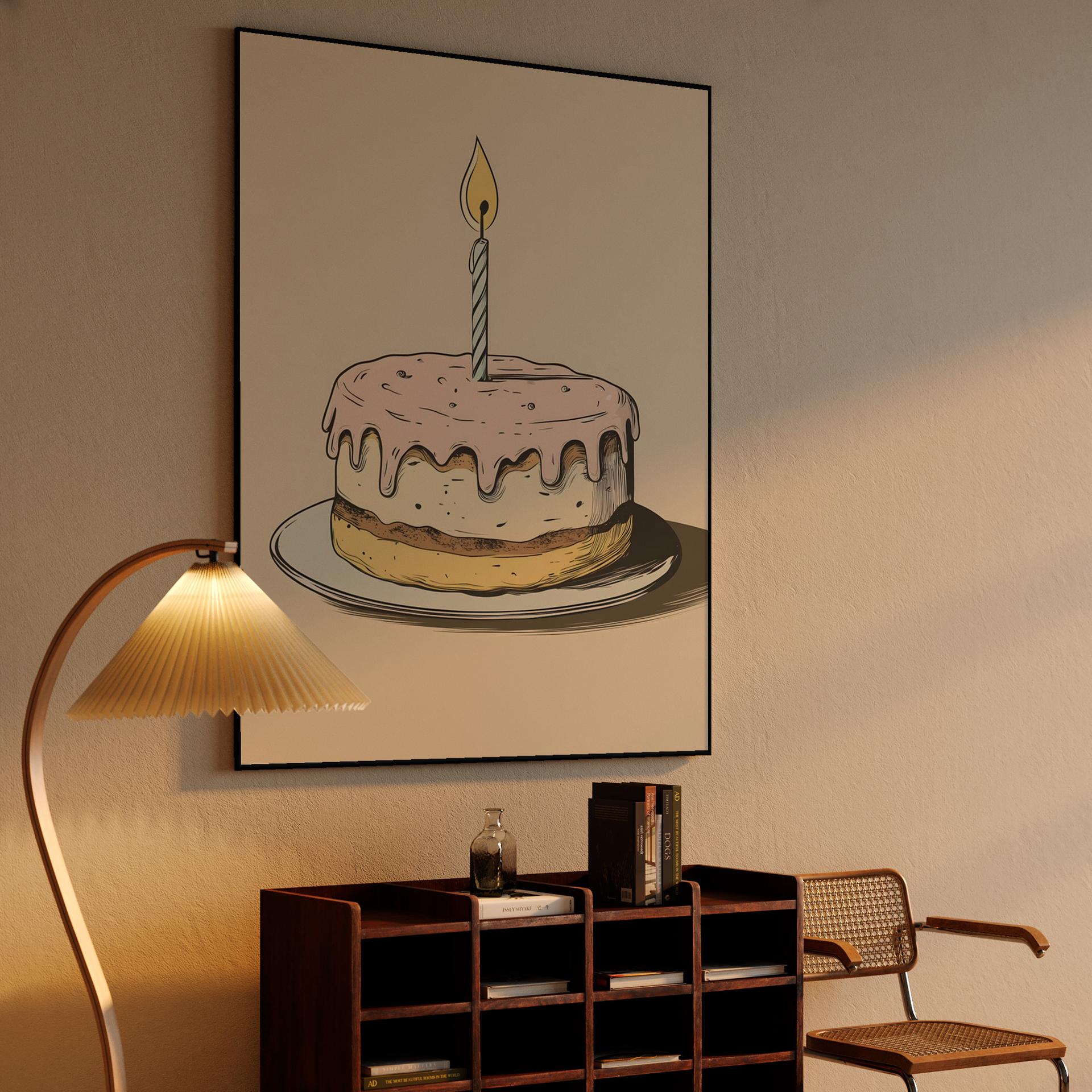 Pastel Pink Birthday Cake Illustration