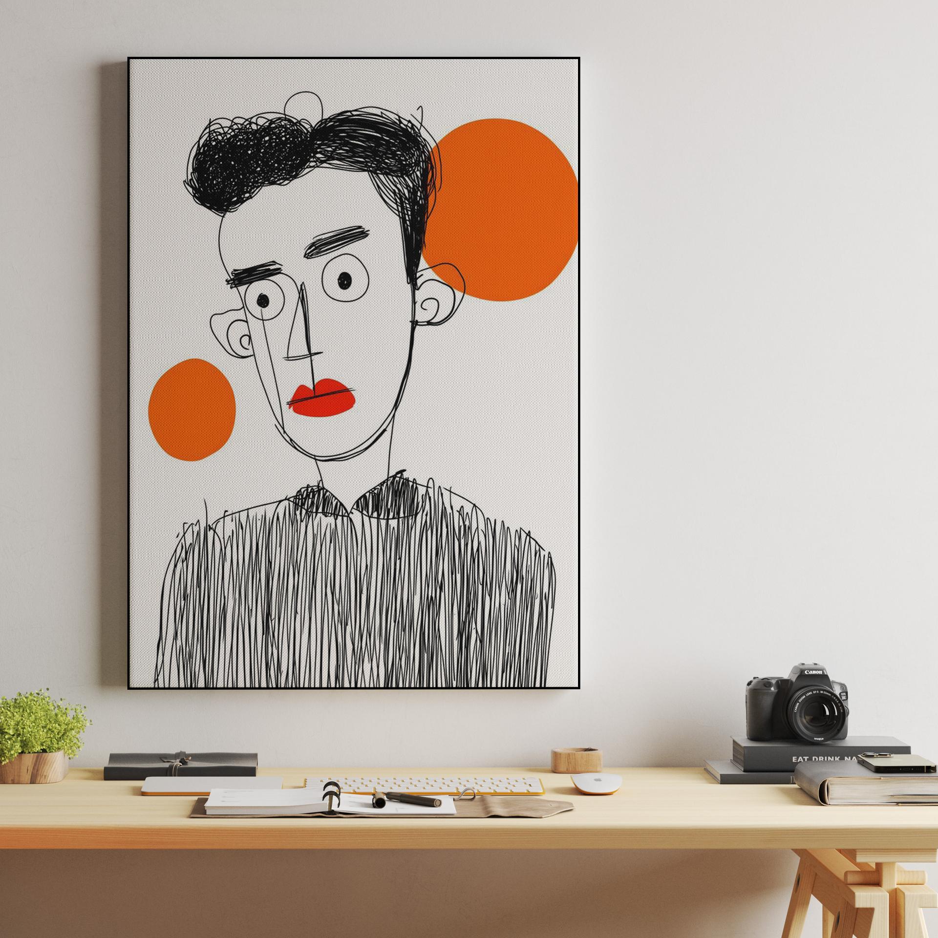 Scribbled Ink Portrait with Orange Accents