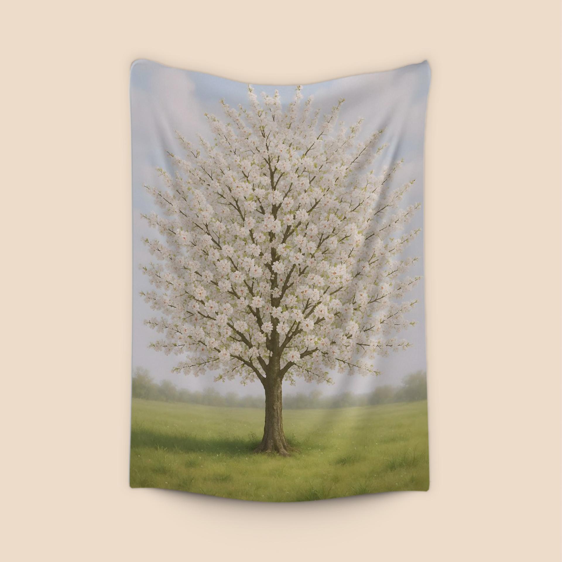 Solitary White Blooming Tree Art
