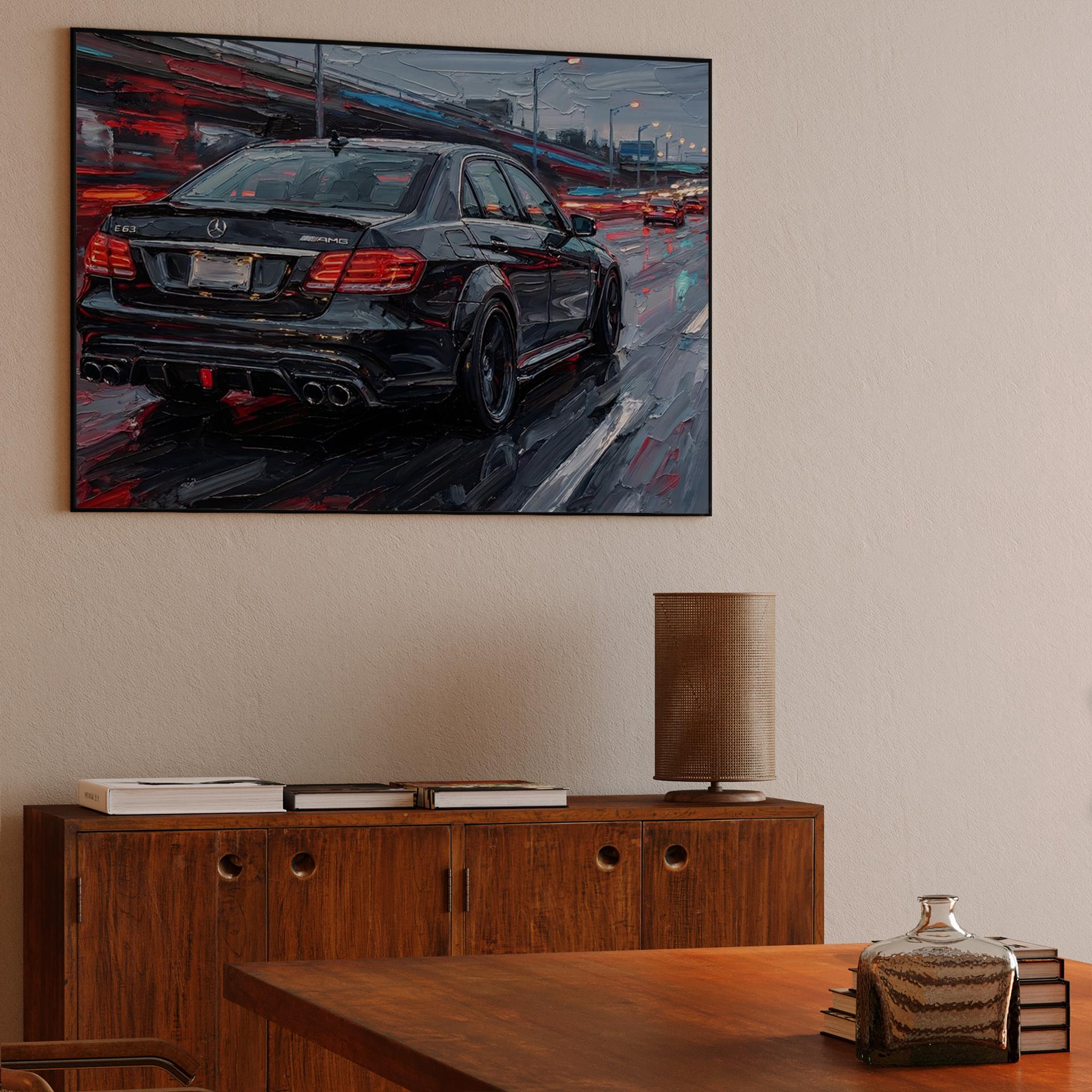 Mercedes E63 AMG Rainy Highway Impasto