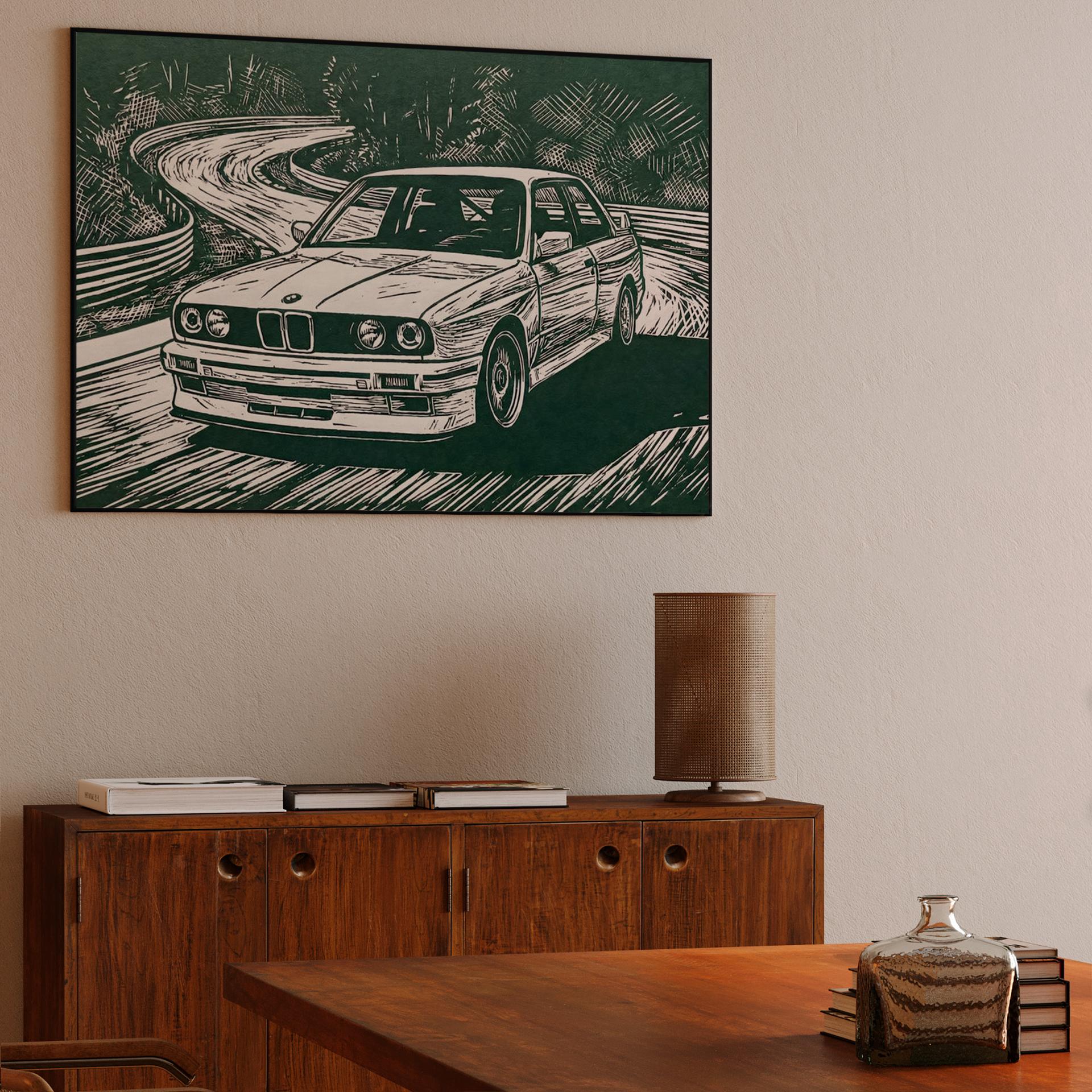 BMW E30 M3: Forest Road Woodcut