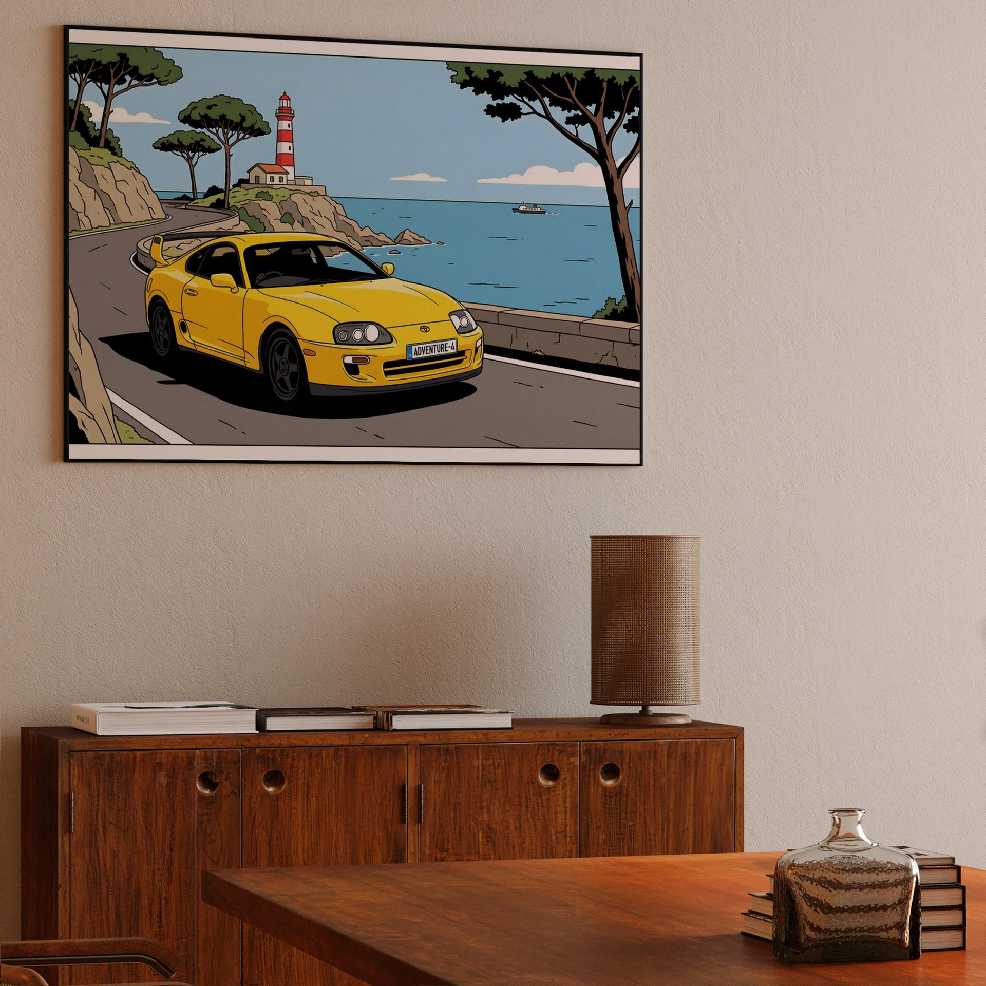 Coastal Adventure: Yellow Supra A80