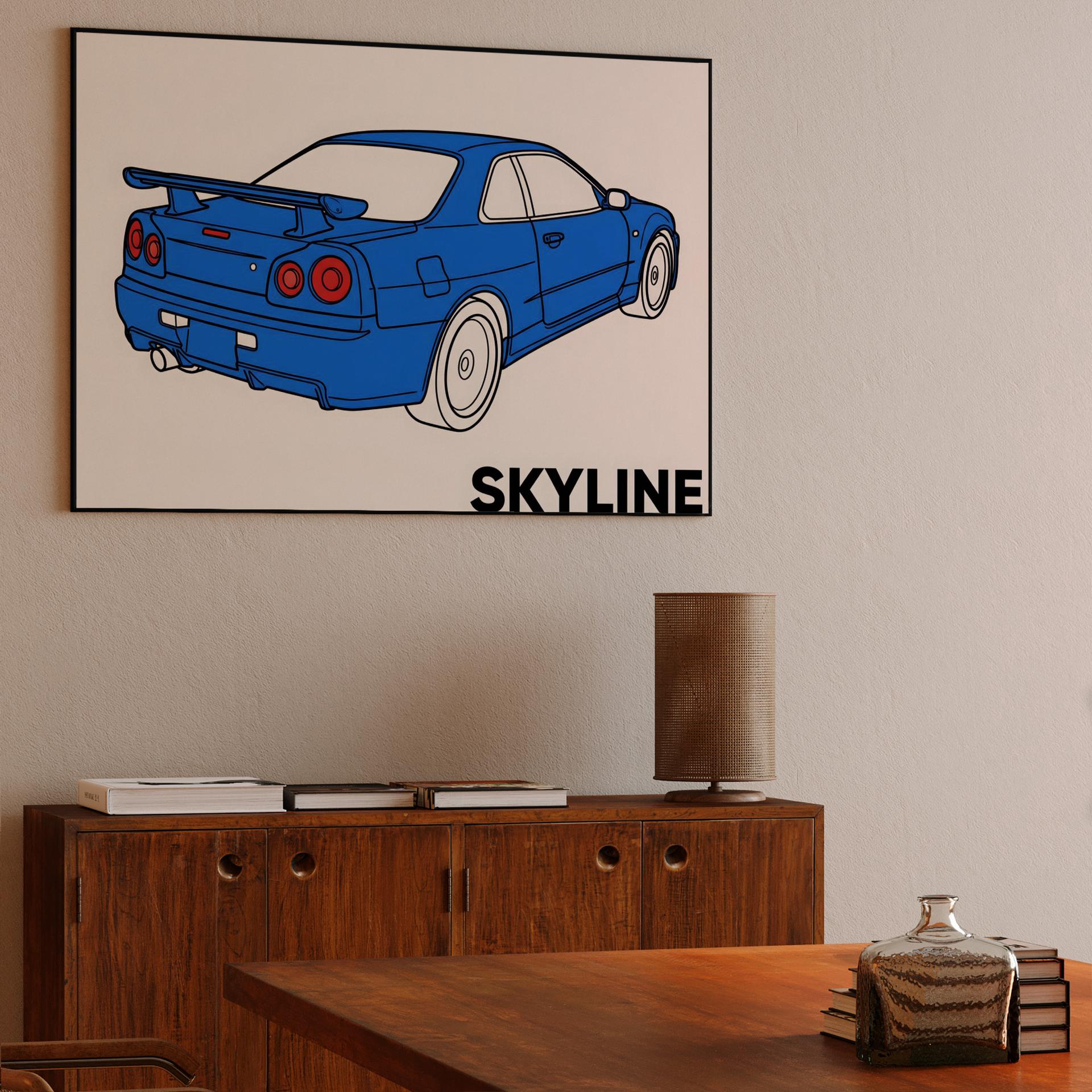 Minimalist Blue Nissan Skyline R34