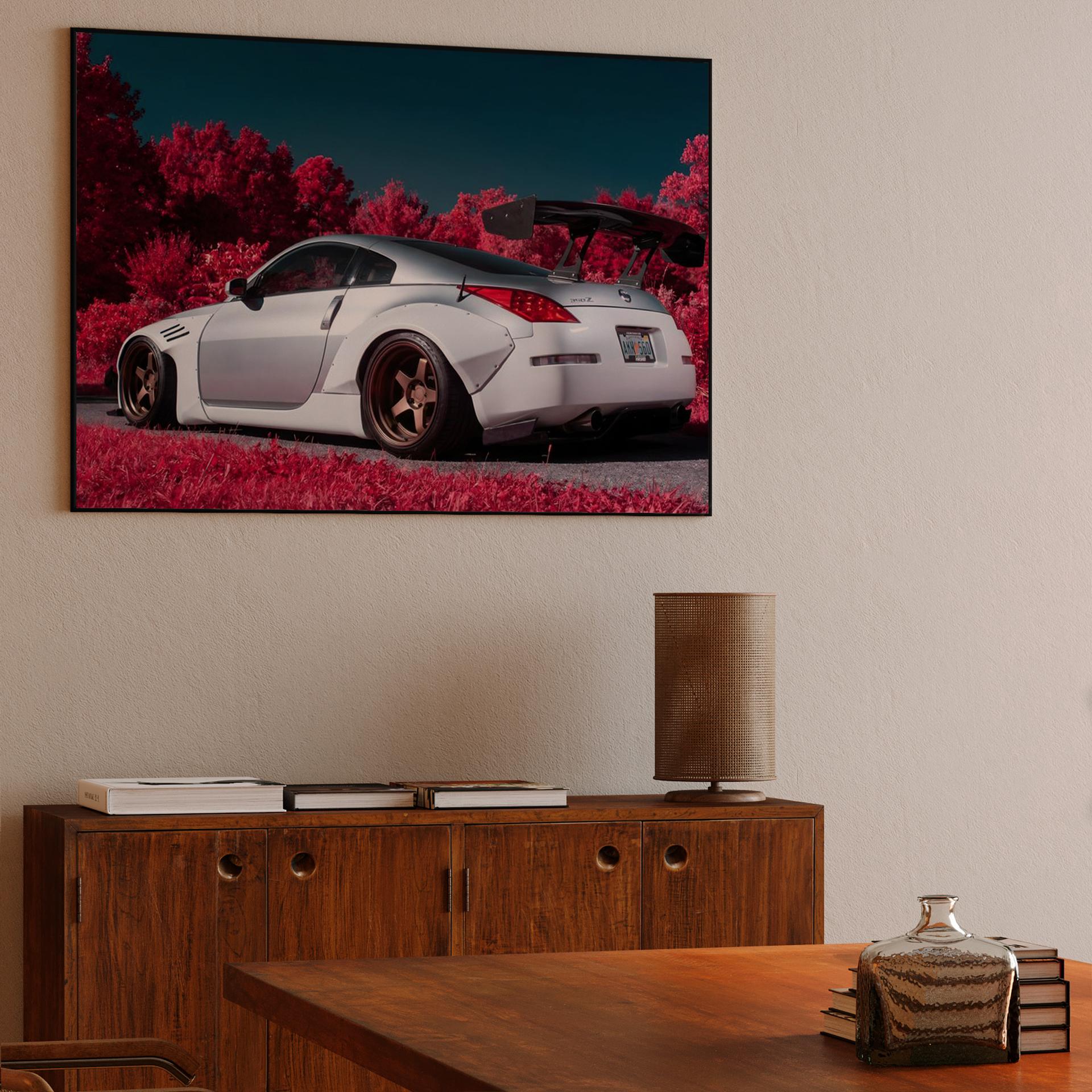 Infrared Zenith: Widebody Nissan Z33 in the Pink Forest